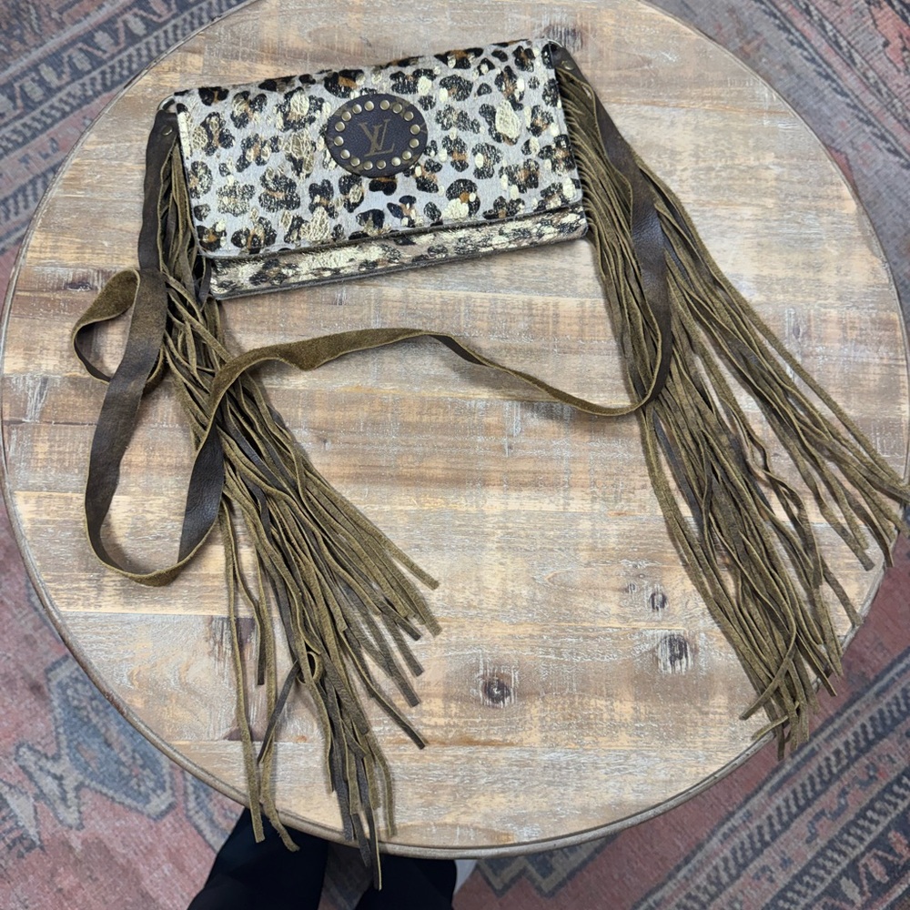 Leopard Print Fringe Wristlet